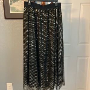 Lularoe sheer elegance midi skirt with gold diamonds.